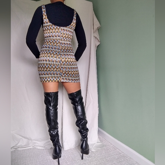 Women's blue, brown, black, tan printed Zara dress - Picture 4 of 11